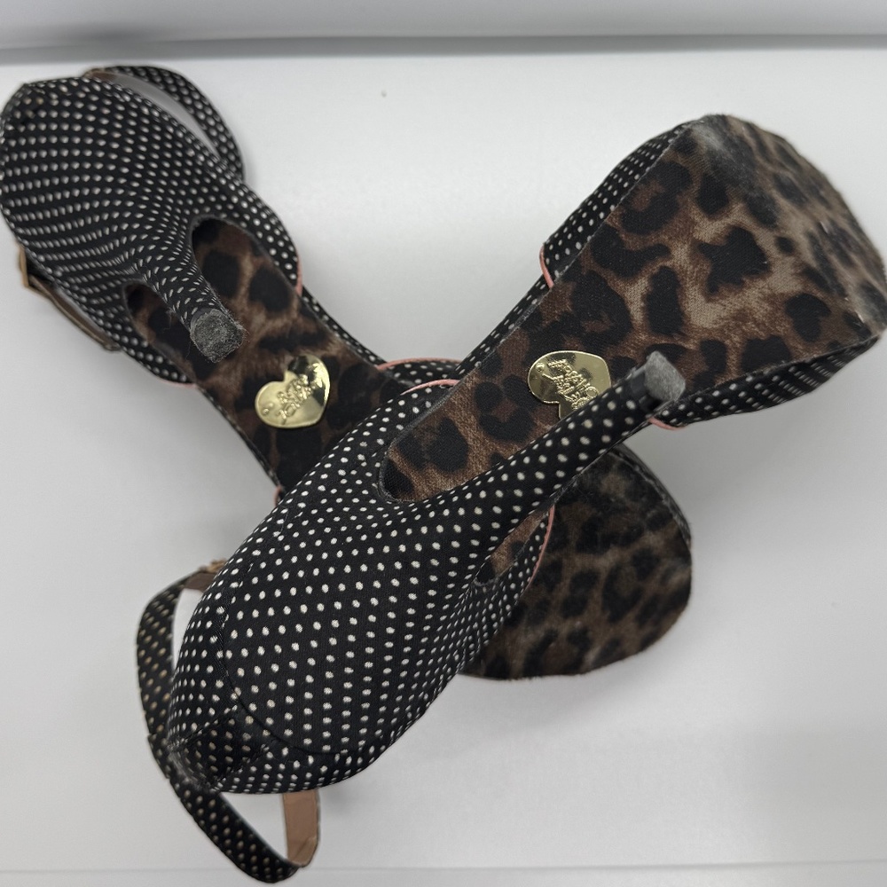 Betsey Johnson Black Polka Dot Ankle Strap Heels with Cream Bow - Picture 10 of 11